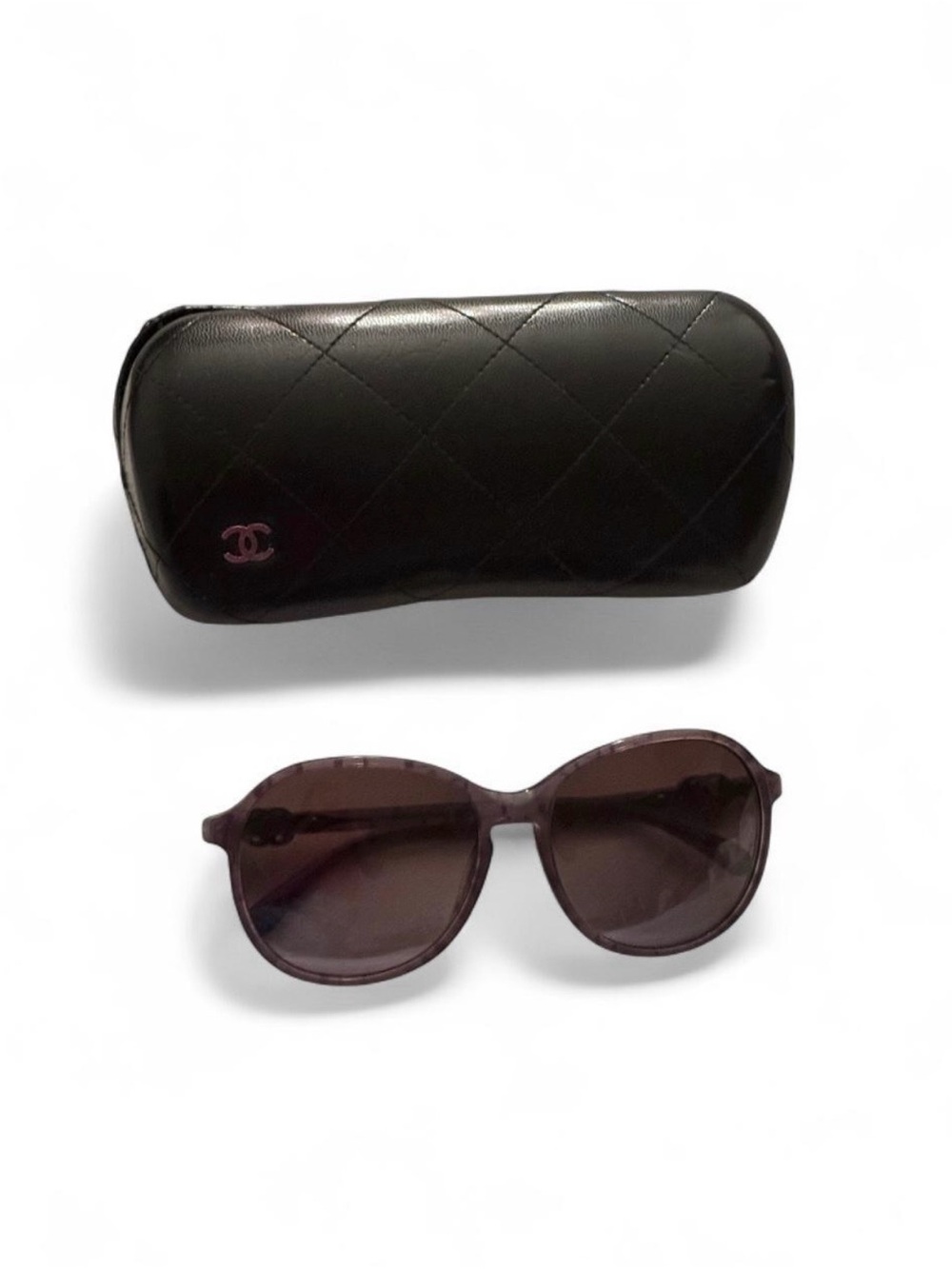 CHANEL Black Quilted Case with Dark Brown Gradient Round Sunglasses